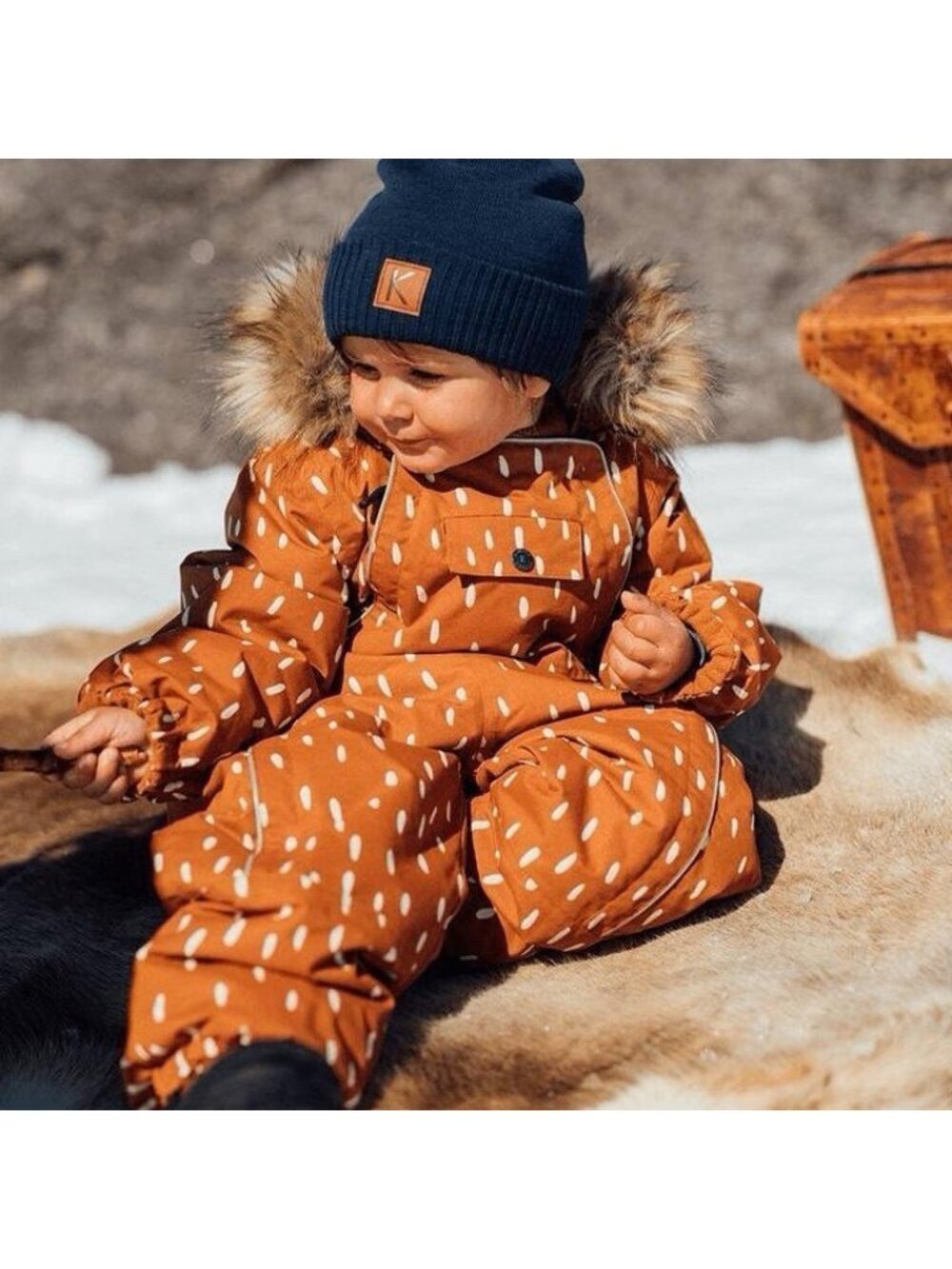 Kids Snow Suit 12M KULING 80cm Boys Girls Burnt Orange Zip Up Fur Hoodie - Picture 2 of 12
